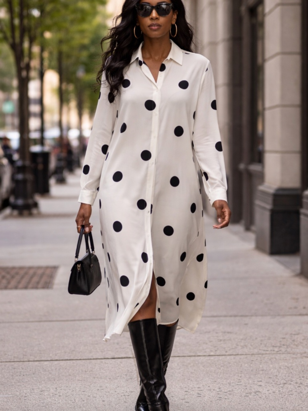 White with black polka dots